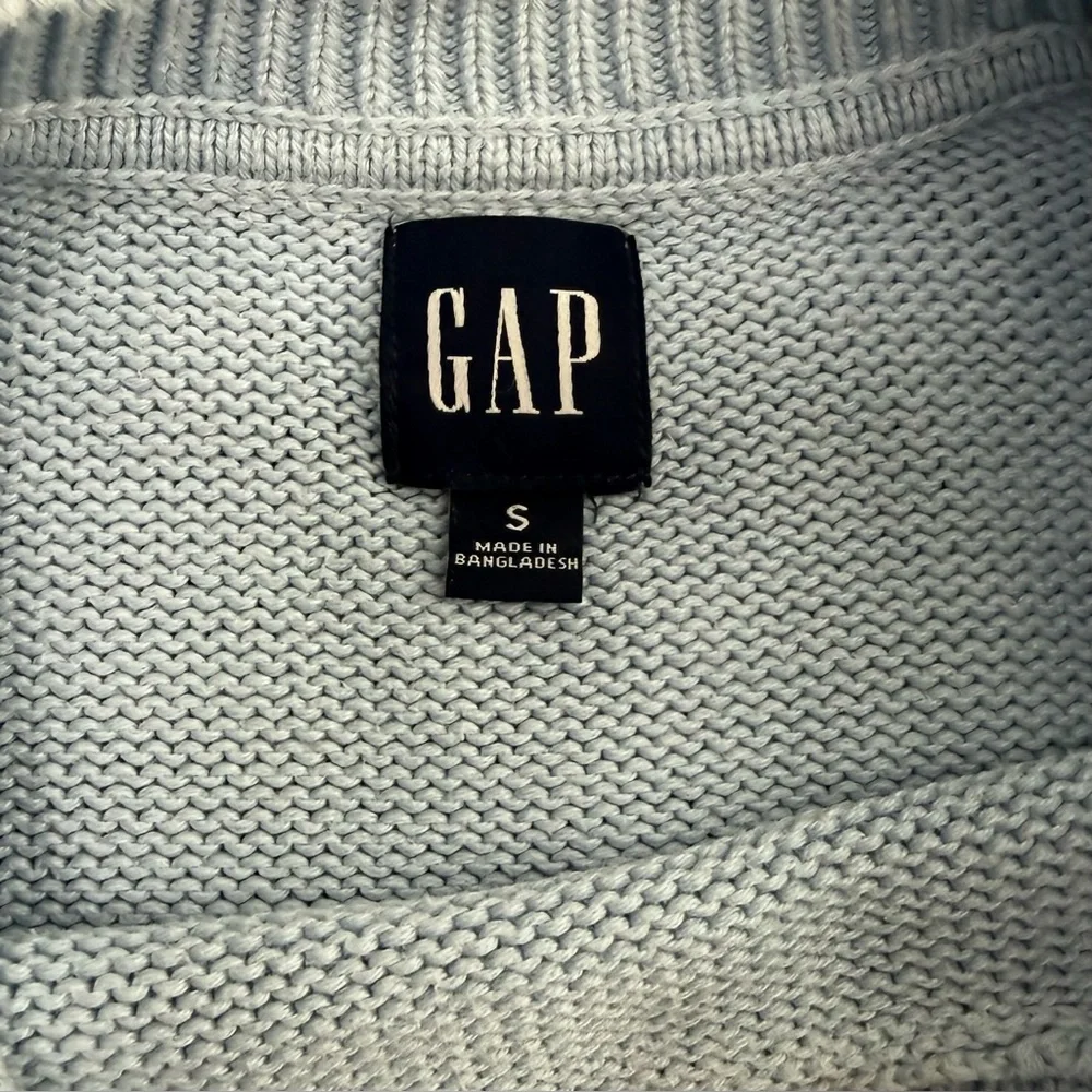 Gap Sweater Crew Neck Wide Ribbed Hem Cuffs Women Sz Small Side Slit Light Blue - Picture 4 of 10